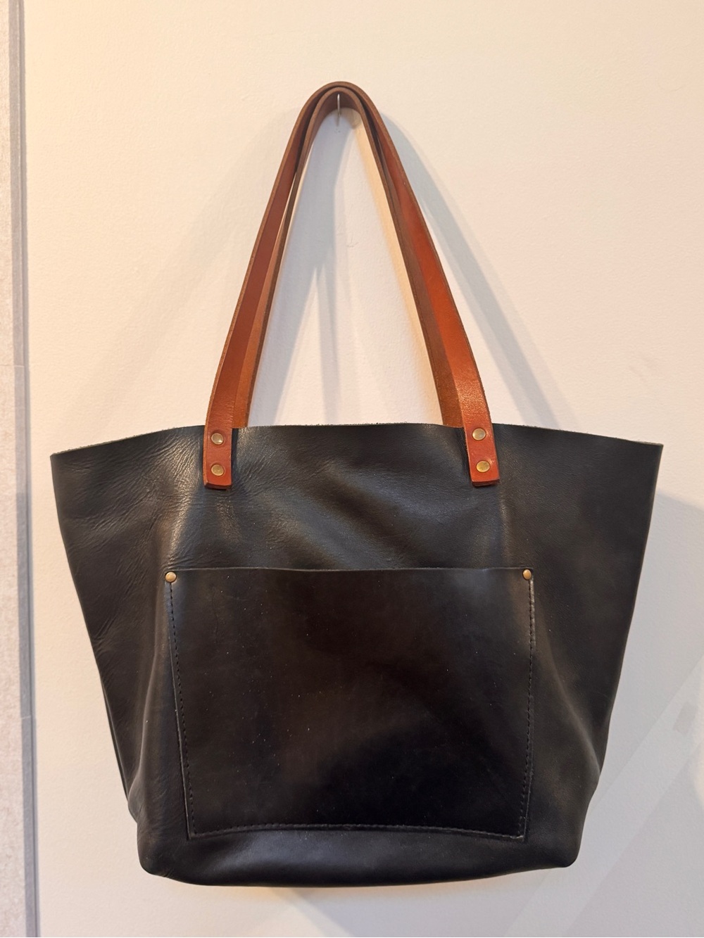 Portland Leather Limited Edition Black Leather Tote with Contrasting Straps